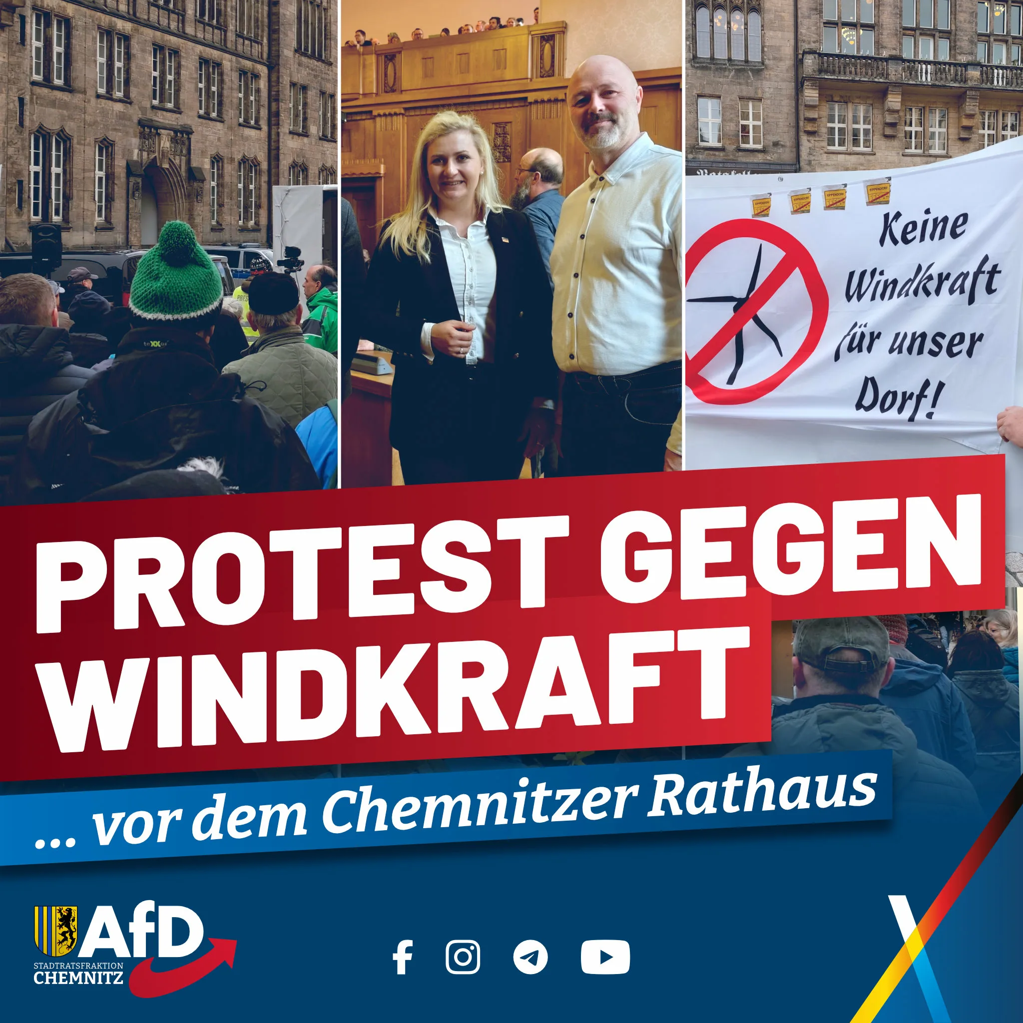 Protest gegen Windkraft vor dem Chemnitzer Rathaus